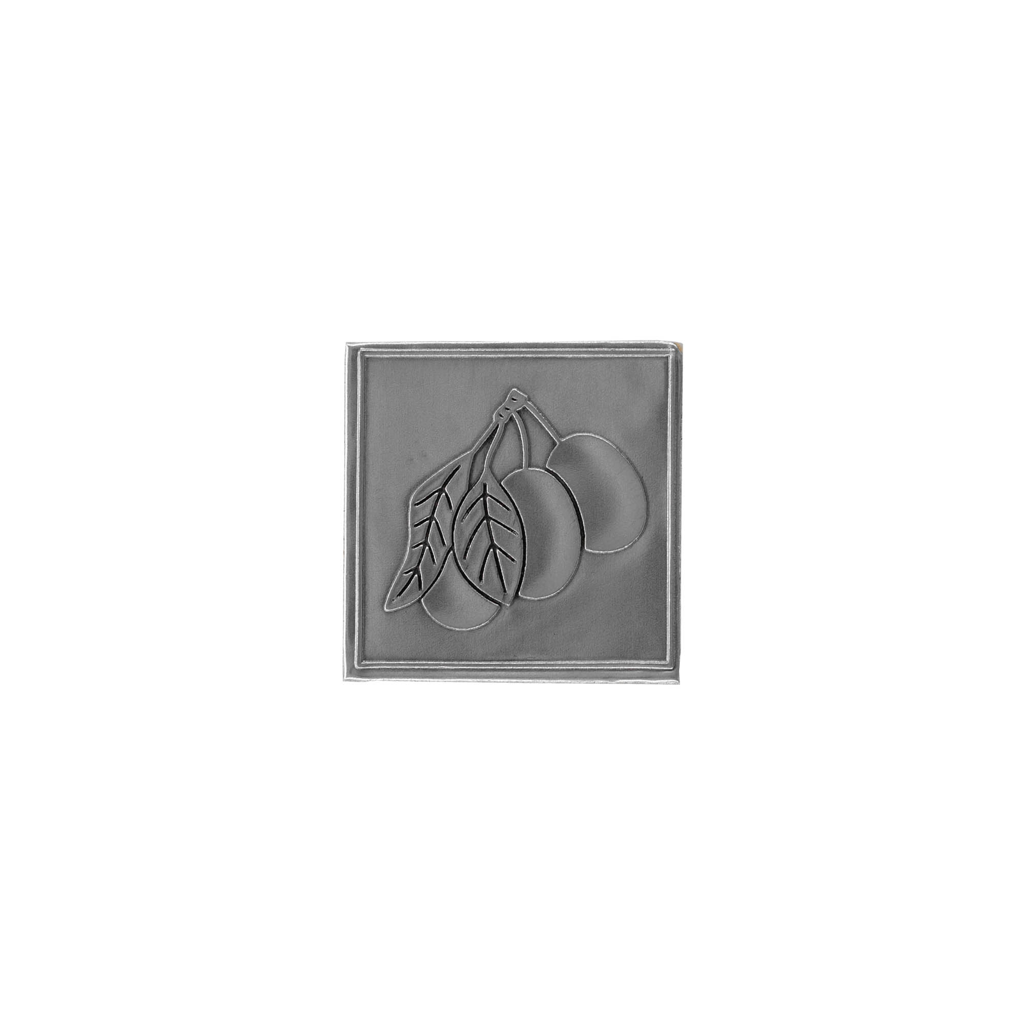 Etichetă pentru conservă „Prună”, pătrată, metalică, argintie Etichetă pentru conservă „Prună”, pătrată, metalică, argintie