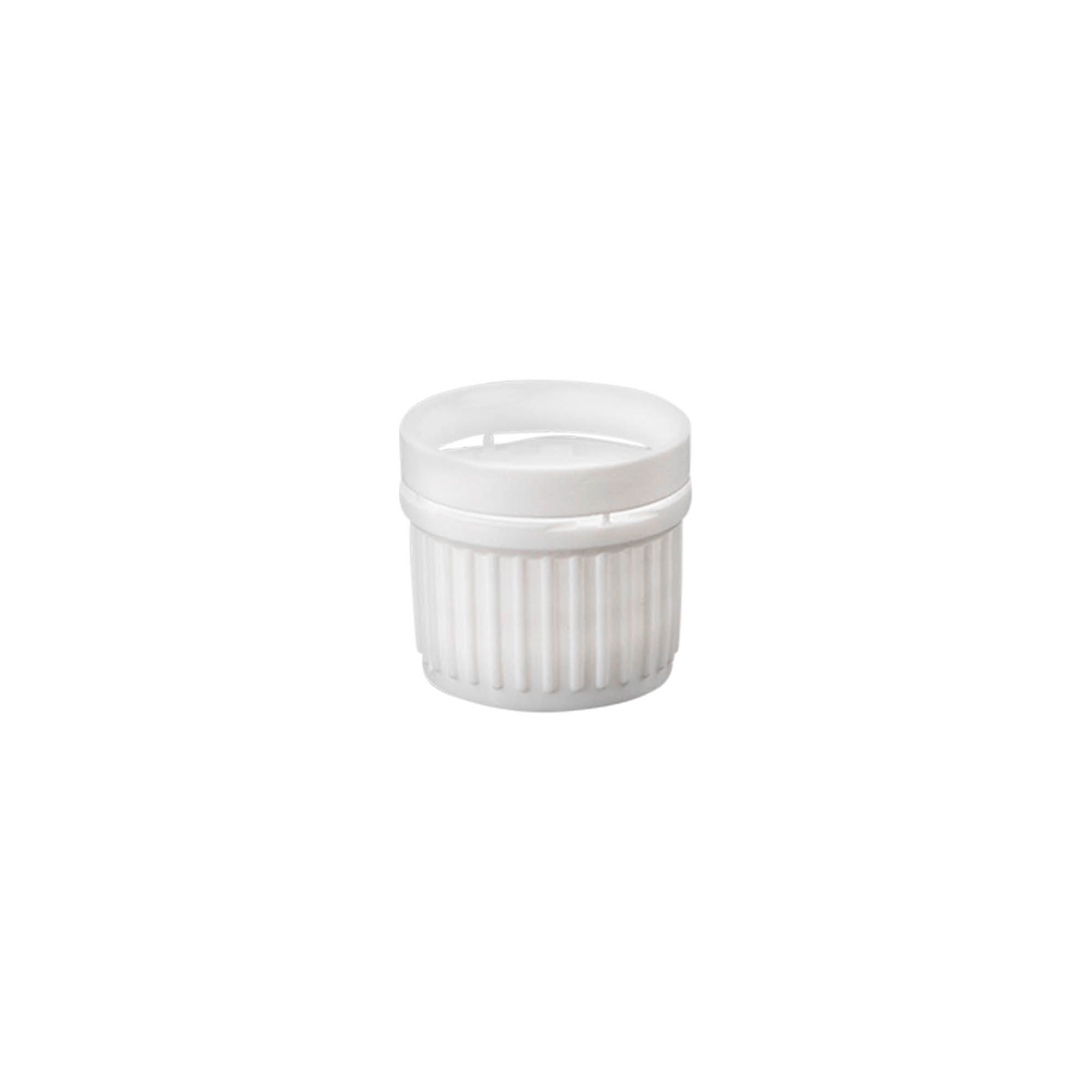 Capac cu filet cu sigiliu de originalitate, plastic PE, alb, pentru gura: DIN 18 Capac cu filet cu sigiliu de originalitate, plastic PE, alb, pentru gura: DIN 18