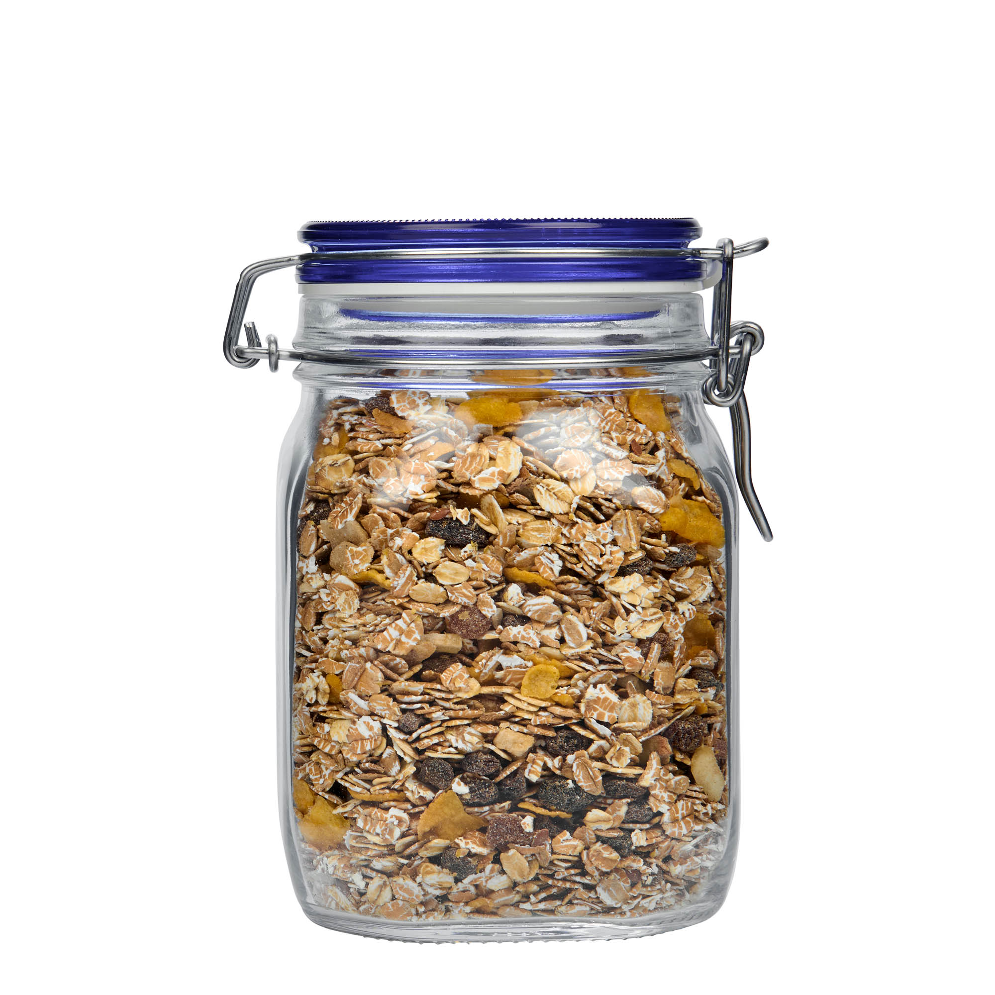 1.000 ml borcan cu clemă metalică „Fido” capac albastru, pătrat, gură: închidere cu clemă metalică