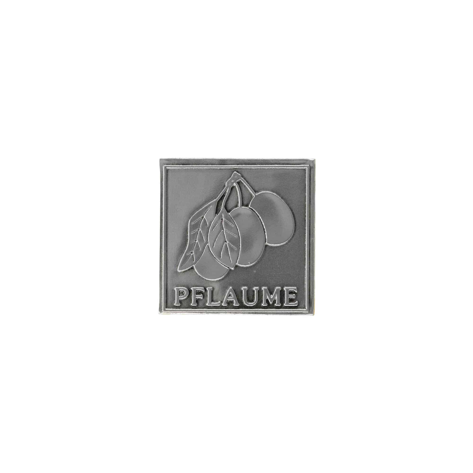 Etichetă pentru conserve „Prună”, pătrată, metalică, argintie