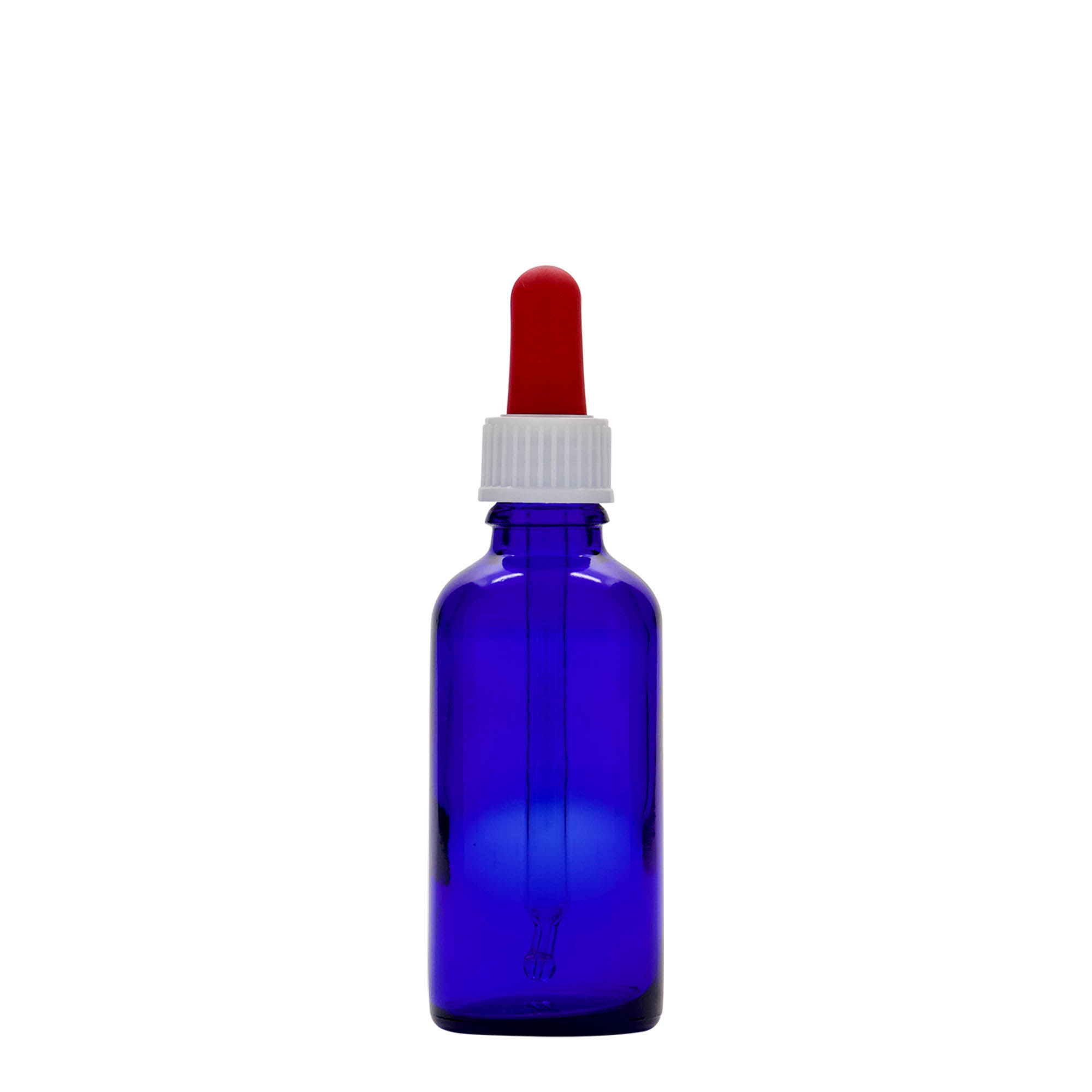 Flacon cu pipetă 50 ml, medicină, sticlă, albastru regal-roșu, gura: DIN 18 Flacon cu pipetă 50 ml, medicină, sticlă, albastru regal-roșu, gura: DIN 18