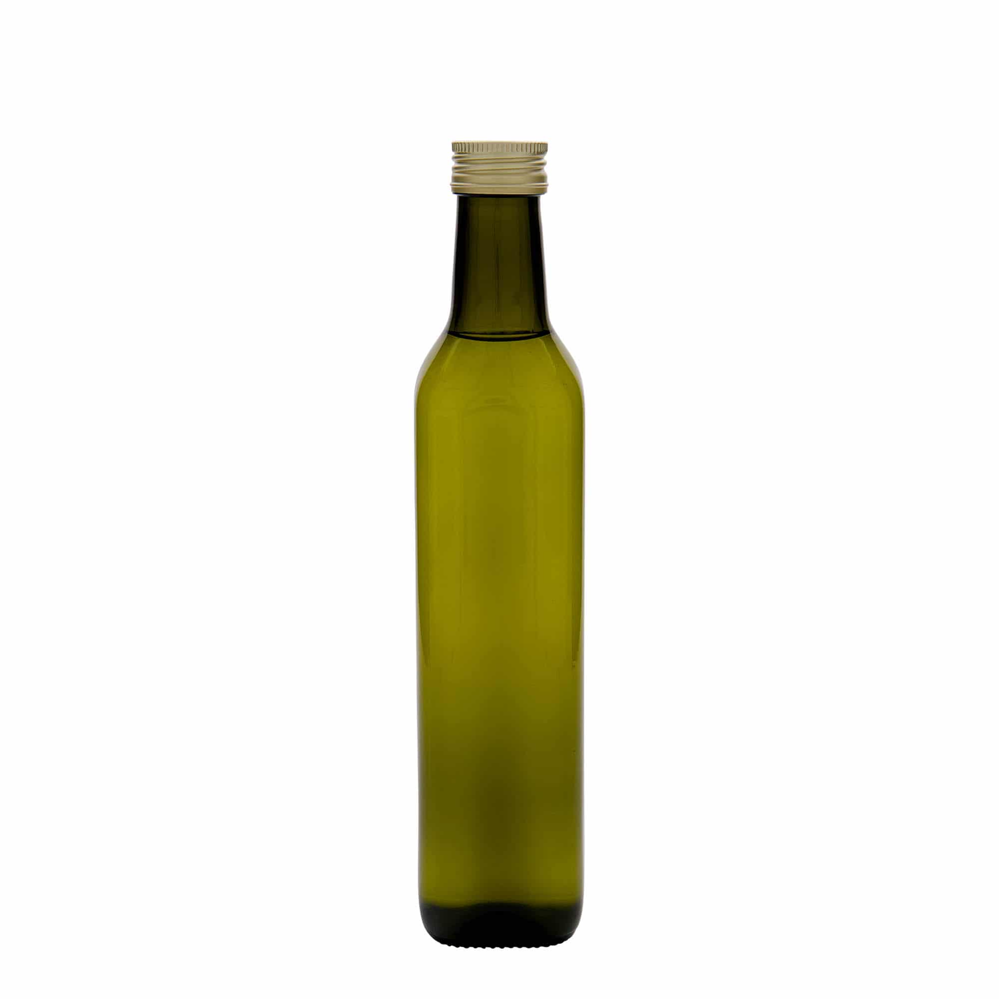 Sticlă de sticlă de 500 ml „Marasca”, pătrată, verde antic, gura: PP 31,5