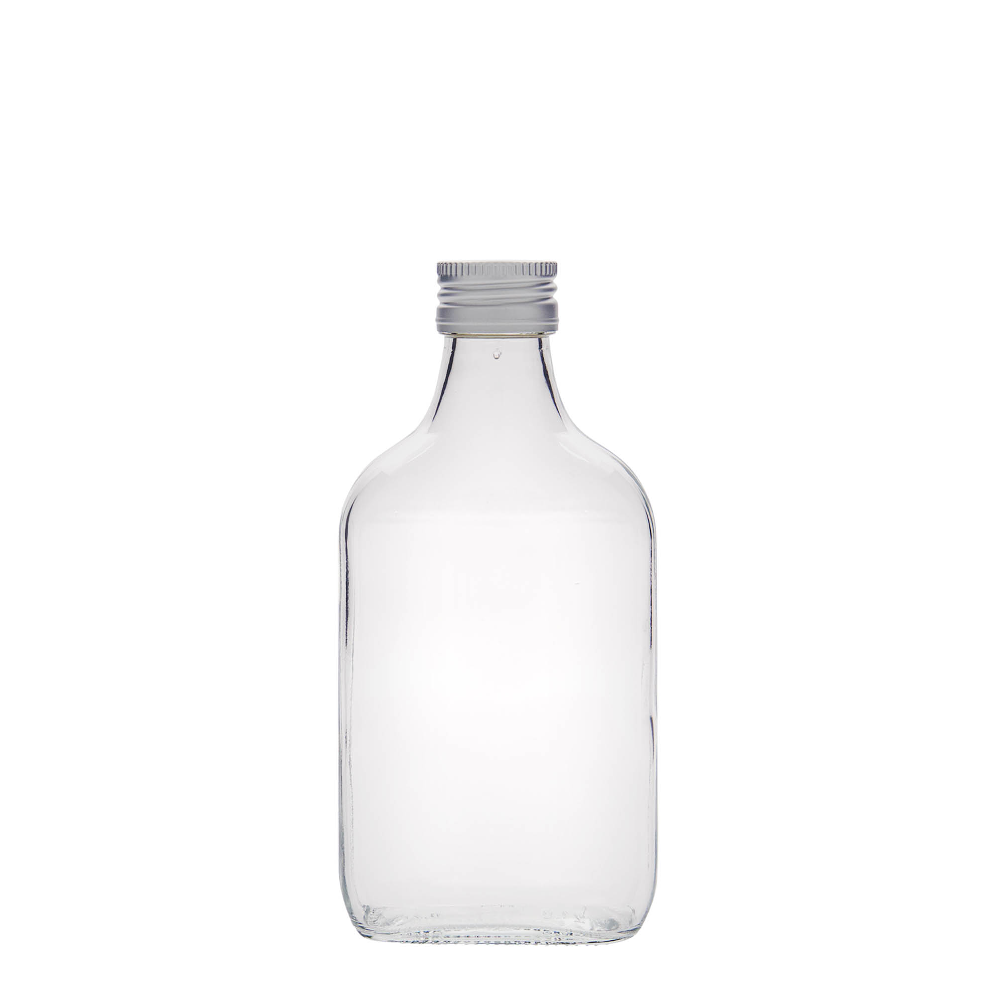 Sticlă de buzunar 200 ml, dreptunghiulară, sticlă, gura: PP 28 Sticlă de buzunar 200 ml, dreptunghiulară, sticlă, gura: PP 28