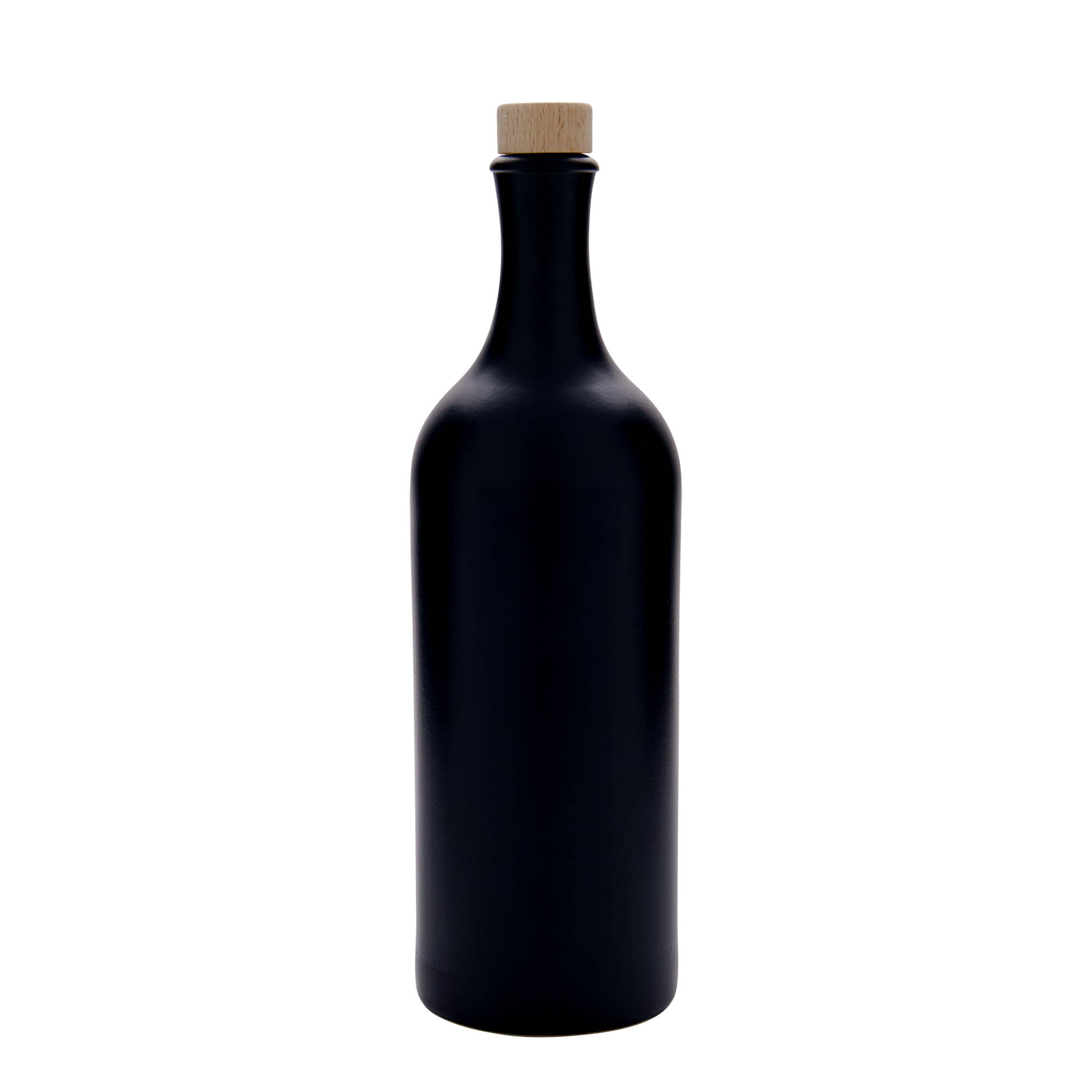 750 ml ulcior de lut cu gât lung, ceramică, negru, gură: plută