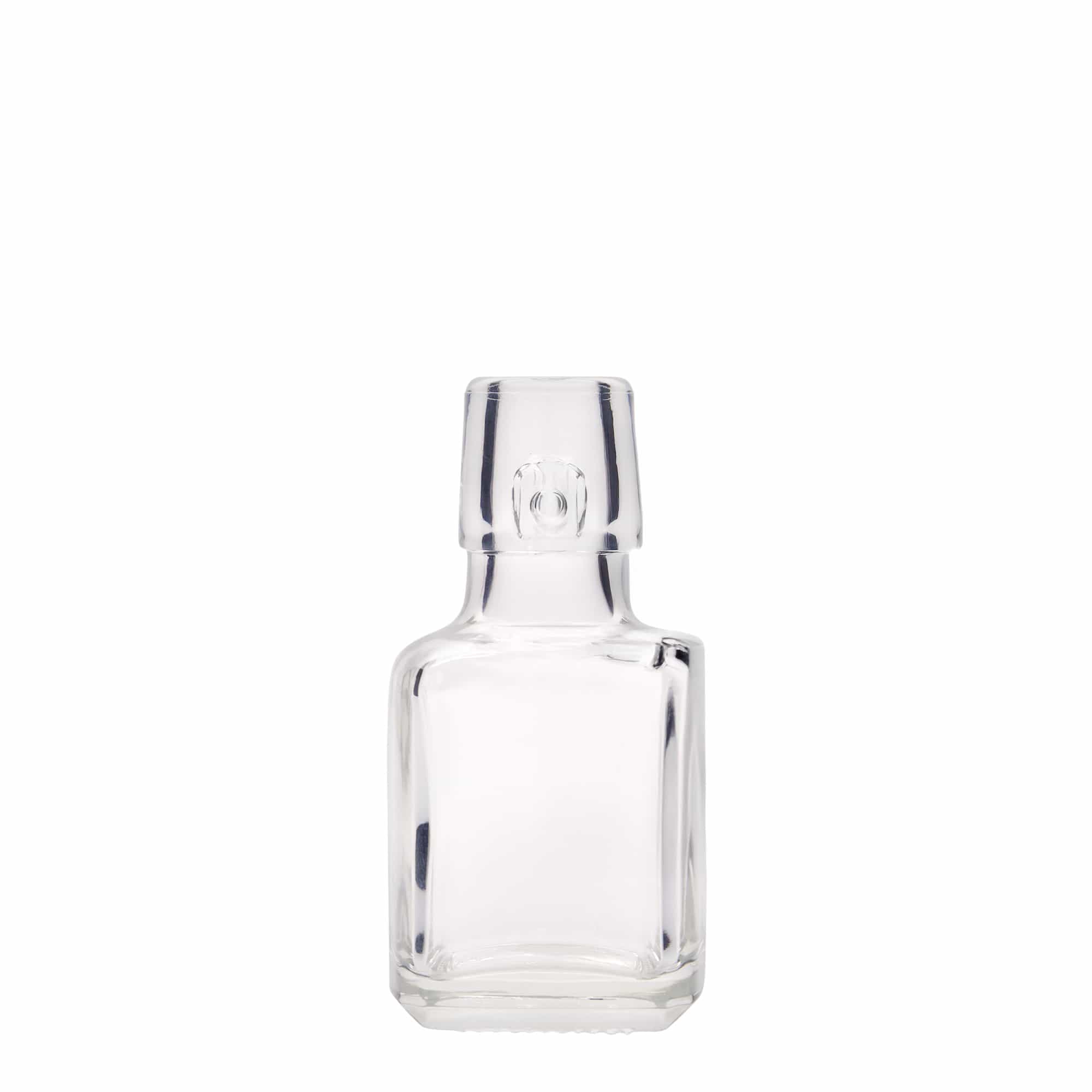 Sticlă de sticlă de 100 ml „Kubica”, pătrată, gura: închidere cu clemă