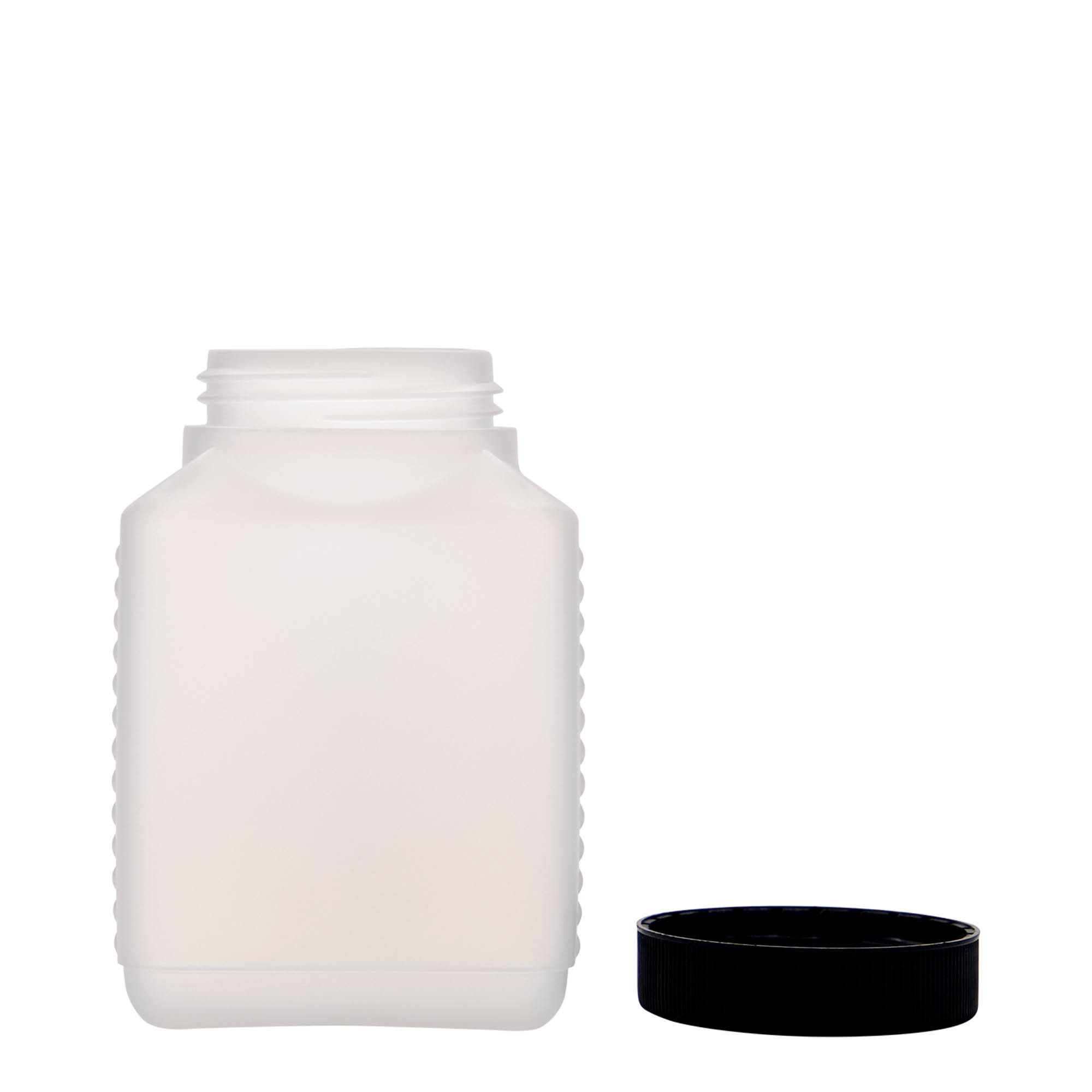 Sticlă cu gât larg de 500 ml, dreptunghiulară, plastic HDPE, natural, deschidere: DIN 60 EPE