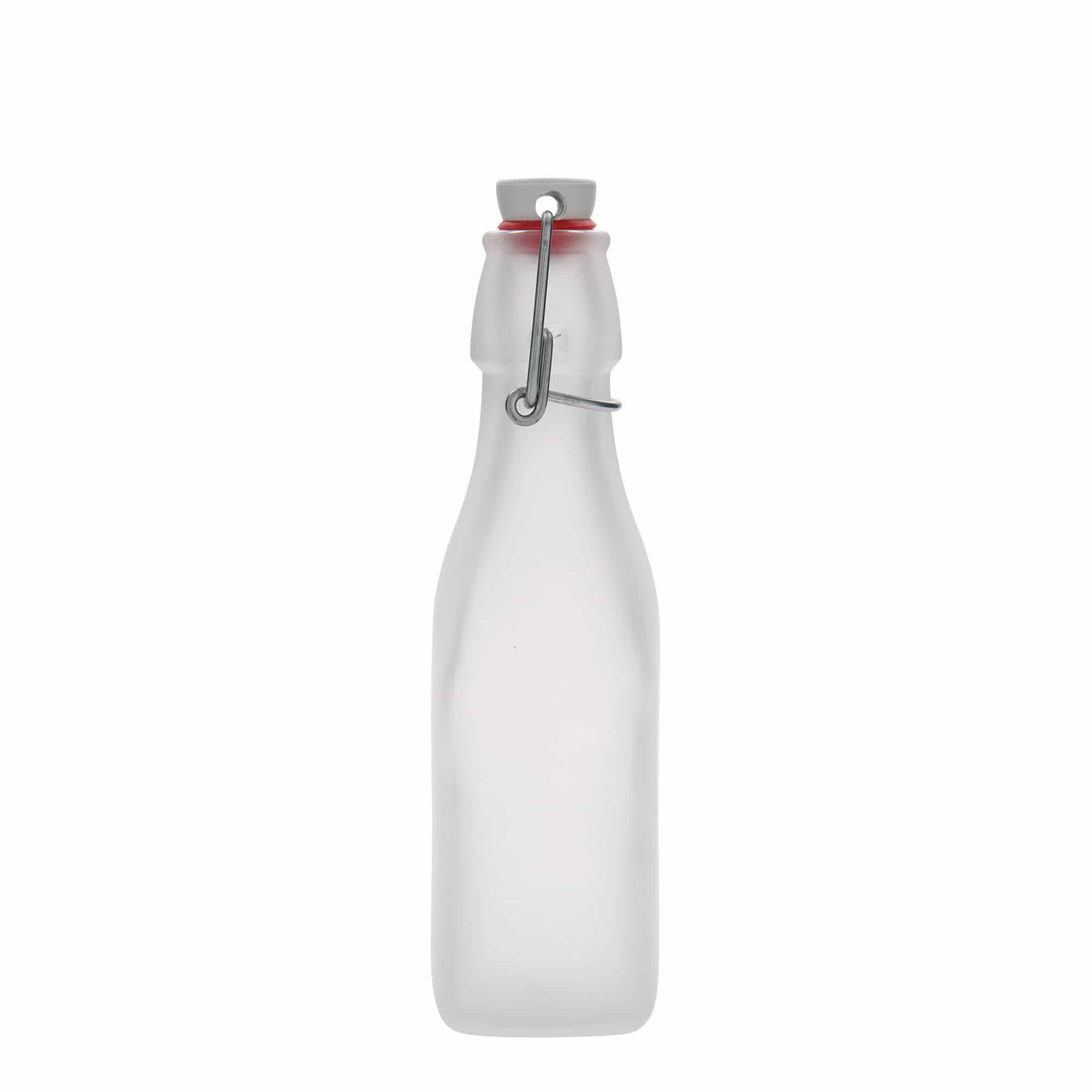 Sticlă de sticlă de 250 ml 'Swing, pătrată, albă, gura: închidere cu clemă