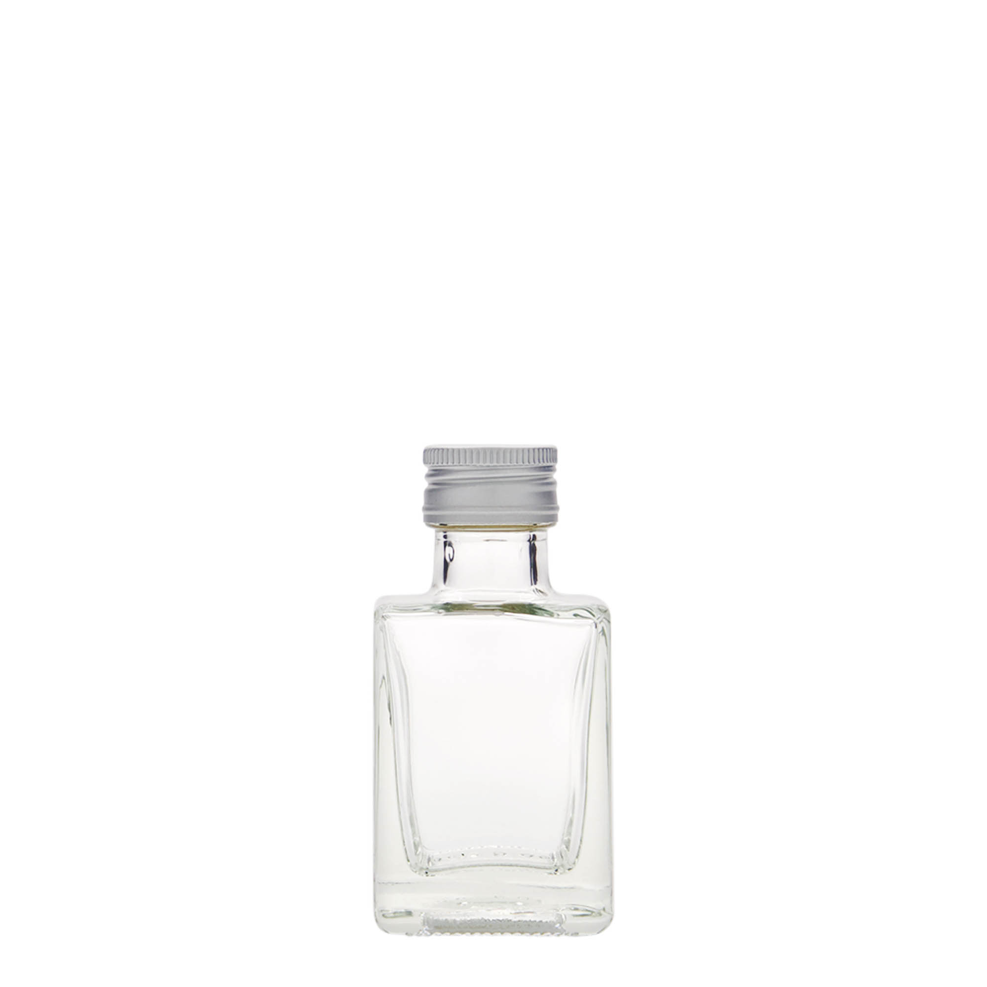 Sticlă de sticlă de 50 ml „Cube”, pătrată, gura: PP 24 Sticlă de sticlă de 50 ml „Cube”, pătrată, gura: PP 24