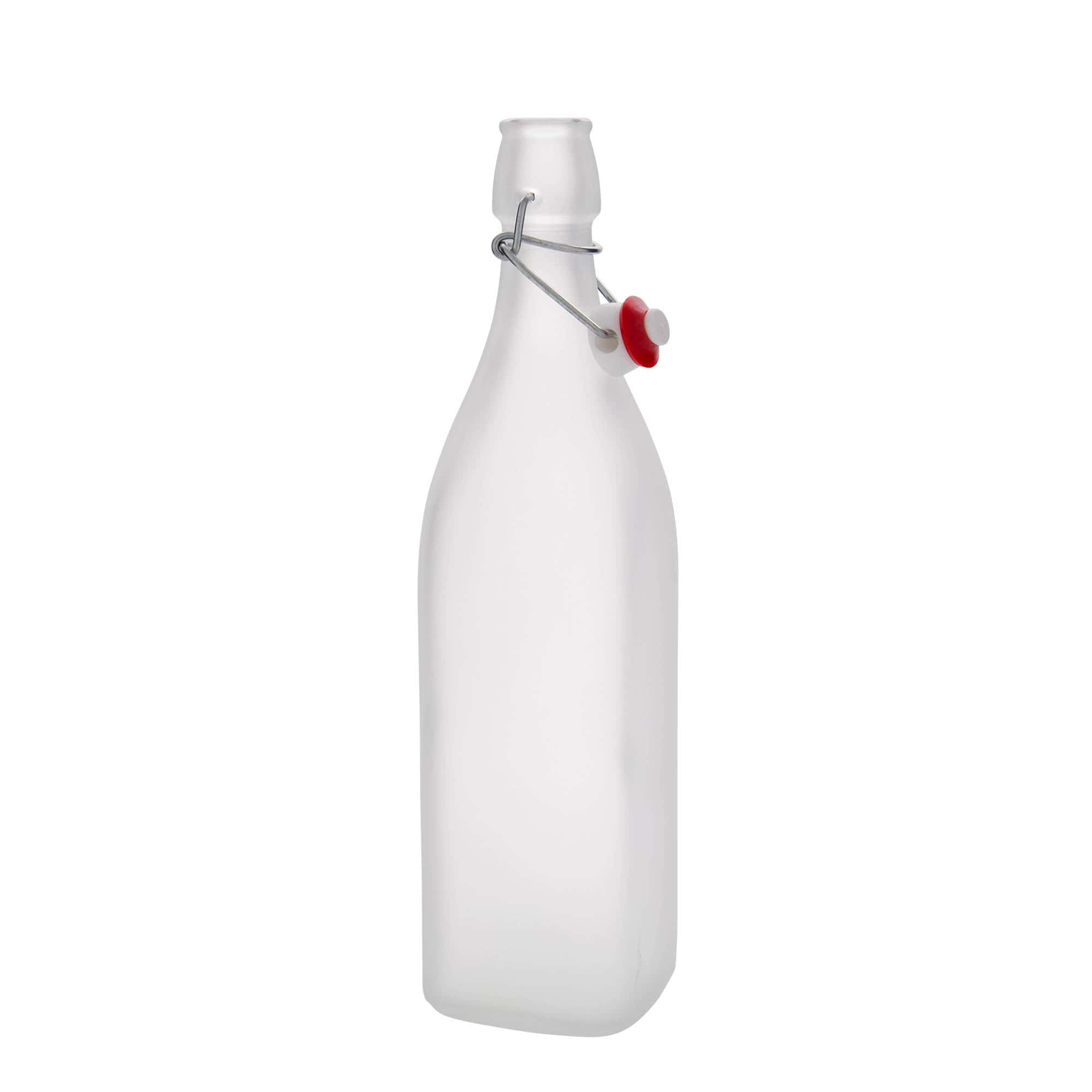 1.000 ml sticlă de sticlă „Swing, pătrată, înghețată, gât: închidere cu balama