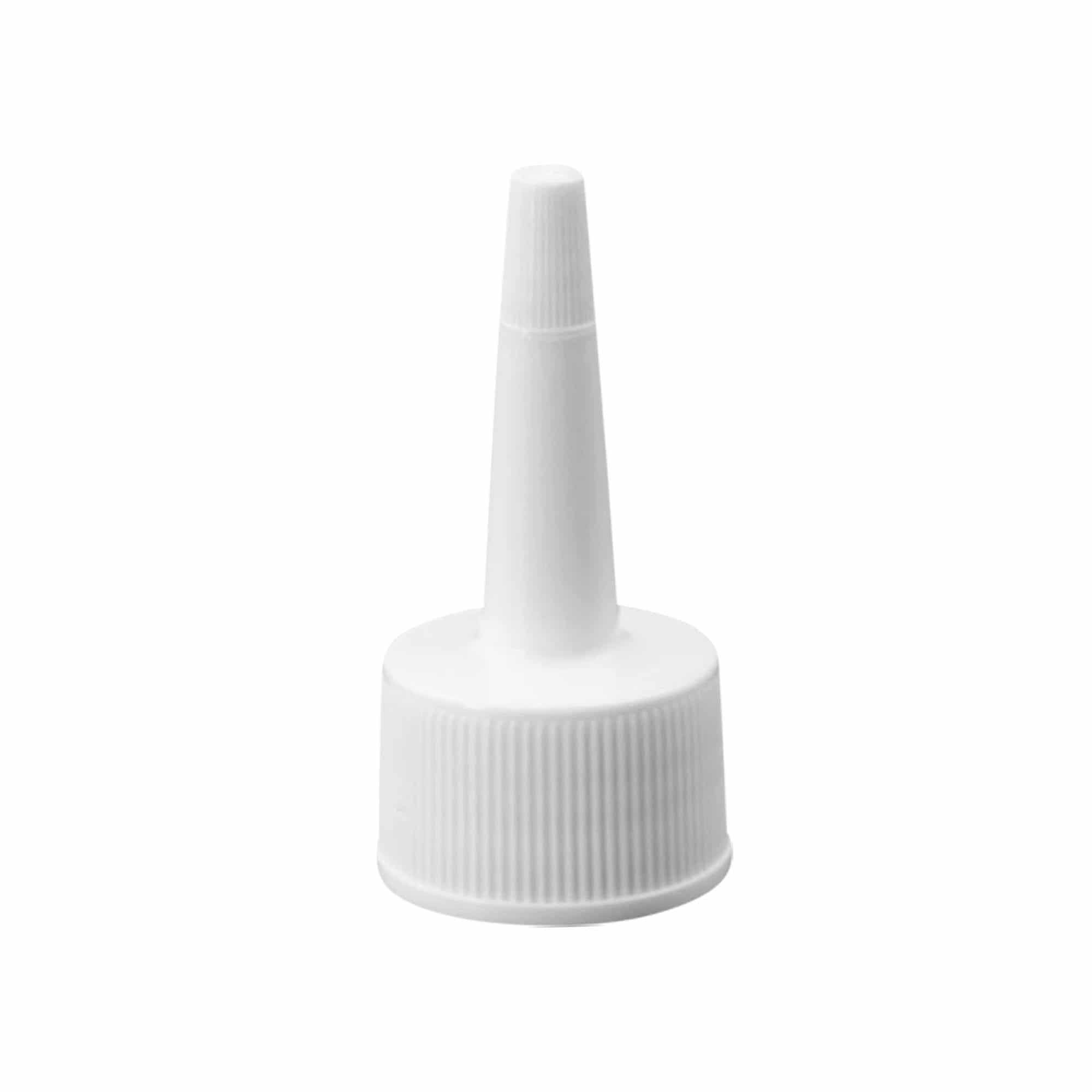 Capac cu filet și aplicator, plastic PP, alb, pentru gura: 24/410